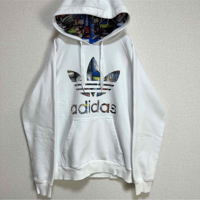 adidas アディダス パーカー ホワイト マルチカラートレフォイル L
