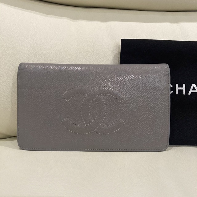 CHANEL 希少カラー キャビアスキン 長財布 グレージュ ココマーク