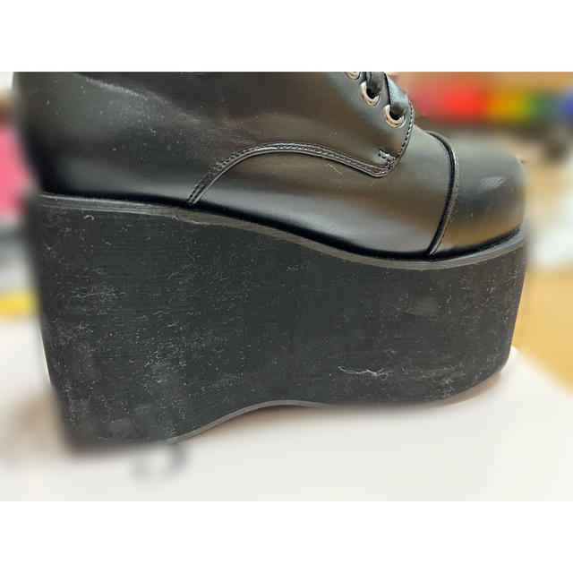 DearMyLove(ディアマイラブ)のDearMyLove 11cm厚底レースアップおでこパンプス ブラックムース レディースの靴/シューズ(ローファー/革靴)の商品写真