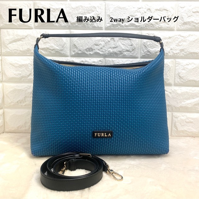 FURLA フルラ  編み込み　ショルダーバッグ　2way ブルー系