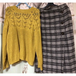 お値下げ！黄色ニットセーター、ロングスカートのセット(セット/コーデ)