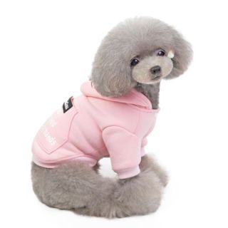 Mサイズ　犬服　カジュアル♪『フード付き裏起毛ロゴパーカー』ピンク　(犬)