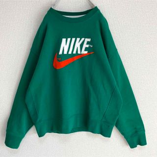 ☆NIKE スウェット トレーナー グリーン でかロゴ刺繍 ゆるだぼ XL-