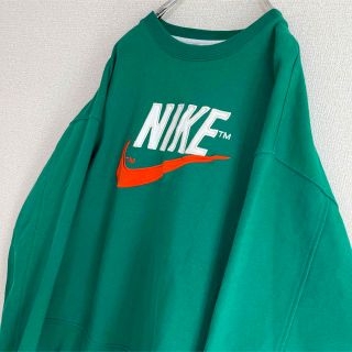 NIKE - NIKE スウェット トレーナー グリーン でかロゴ刺繍 ゆるだぼ