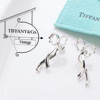 ティファニー(Tiffany & Co.)のひまわりライオン様 美品 TIFFANY ヴィンテージ リボン ロング ピアス(ピアス)