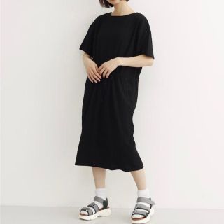 メルロー(merlot)の新品！merlot メルロー ワイド リブ ワンピース ブラック 黒(ひざ丈ワンピース)