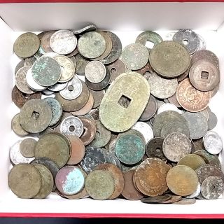 古銭ジャンク500g以上　旧貨幣　銅貨　青銅貨　白銅貨　穴銭　寛永通宝　天保通宝(貨幣)