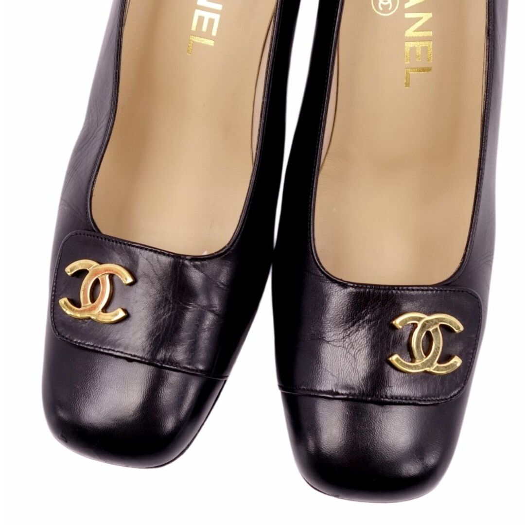 美品 Vintage シャネル CHANEL パンプス ココマーク レザー ヒール シューズ 靴 レディース イタリア製 37(24cm相当) ブラック