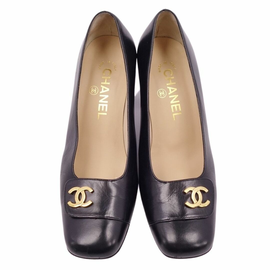 美品 Vintage シャネル CHANEL パンプス ココマーク レザー ヒール シューズ 靴 レディース イタリア製 37(24cm相当) ブラック