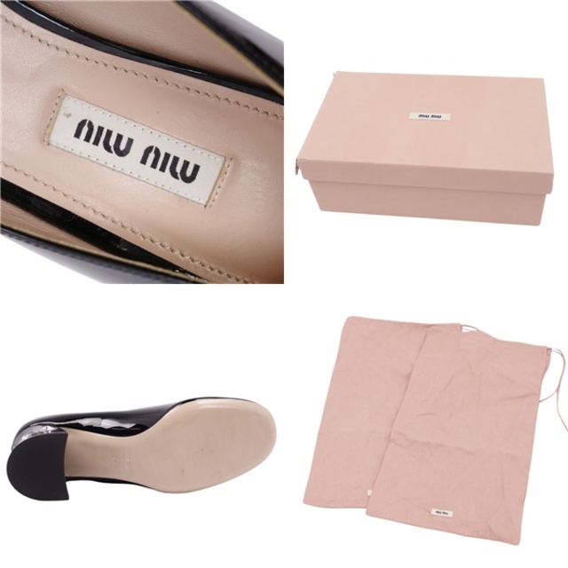 素材エナメルレザー未使用 ミュウミュウ miumiu パンプス エナメルレザー ビジュー装飾 ヒール シューズ 靴 レディース 36(23cm相当) ブラック