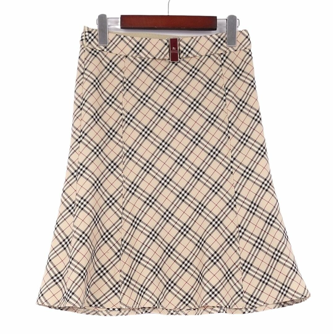 美品 バーバリー ブルーレーベル BURBERRY BLUE LABEL スカート ウール フレアスカート チェック ベルト付き ボトムス レディース 36(S相当) ベージュ | フリマアプリ ラクマ