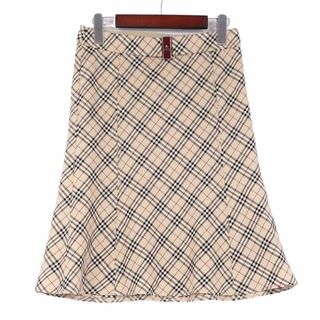 美品 バーバリー ブルーレーベル BURBERRY BLUE LABEL スカート ウール フレアスカート チェック ベルト付き ボトムス レディース  36(S相当) ベージュ