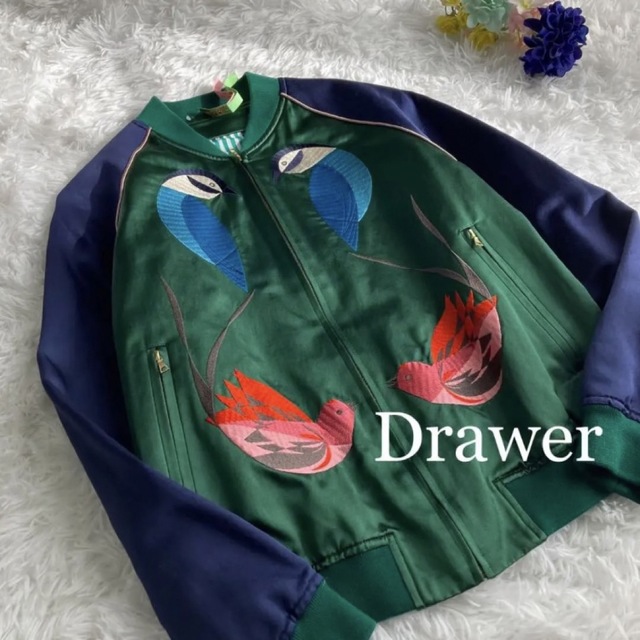 Drawer - Drawer ドゥロワー スカジャン ブルゾンジャケット 鳥刺繍