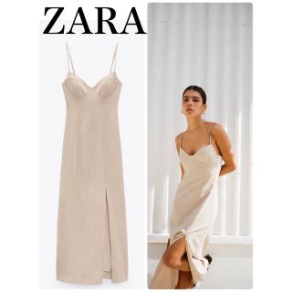 ザラ(ZARA)の新品　今季　ZARA スウィートハートネック　キャミソールワンピース　タグ付(ロングワンピース/マキシワンピース)