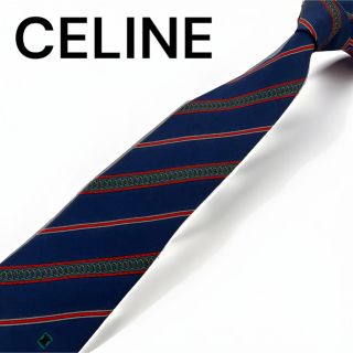 セリーヌ(celine)の【美品】CELINE ネクタイ トリオンフ ネイビー シルク100%(ネクタイ)