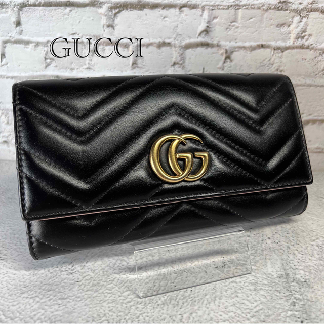 GUCCI グッチ 長財布 二つ折り GG マーモント ブラック ツートン 人気
