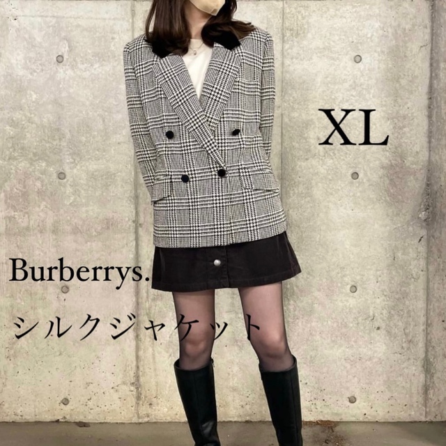 美品☆Burberrys ダブル ジャケット 15号 XL 千鳥格子 カシミア 本命
