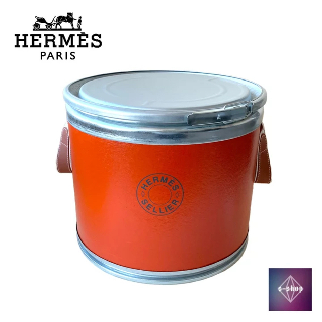 Hermes - エルメス ボックス ドラム缶 馬具入れ シルバー金具 オレンジ インテリア