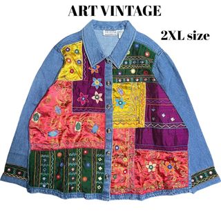 アートヴィンテージ(ART VINTAGE)の一点物 アートヴィンテージ インディアンデニムジャケット デザイナーズ 2XL(Gジャン/デニムジャケット)