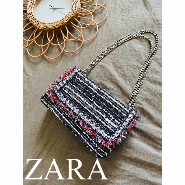 ZARA(ザラ)のZARA ザラ　ショルダーバッグ　バッグ　フリンジ　パール　ツイード　人気　完売 レディースのバッグ(ショルダーバッグ)の商品写真