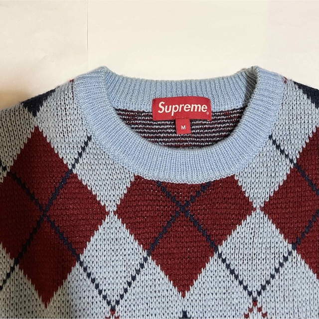 Supreme Argyle Crewneck Sweater M Blue