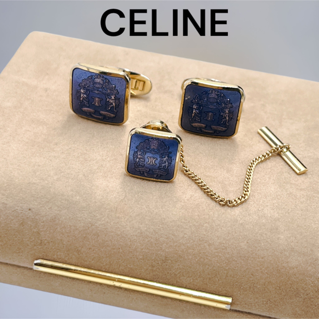 celine(セリーヌ)の【美品レア】CELINE カフス タイピンセット ブルー×ゴールド トリオンフ メンズのファッション小物(カフリンクス)の商品写真