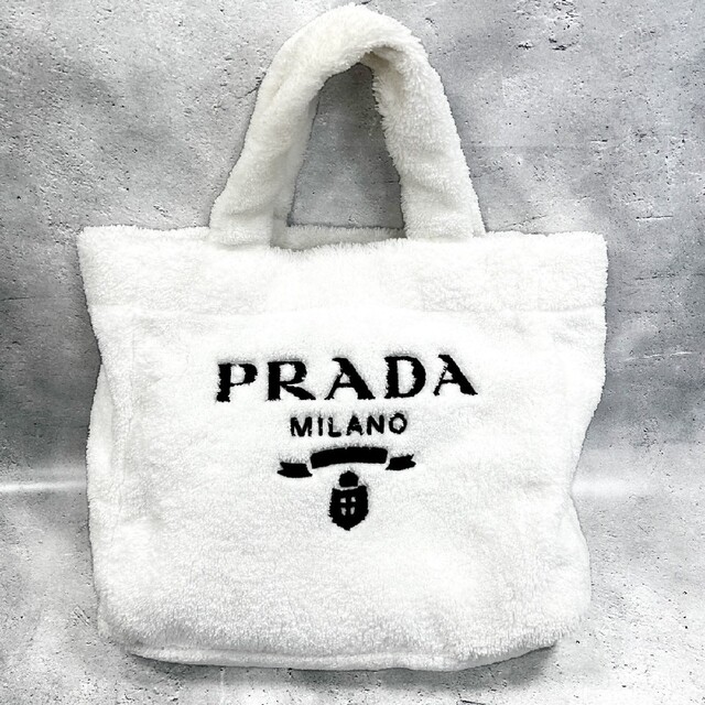 日本未入荷 トートバッグ プラダ - PRADA ソフトテリー タオル地 ロゴ テリートート ホワイト トートバッグ 日本未入荷 トートバッグ プラダ - PRADA ソフトテリー タオル地 ロゴ テリートート ホワイト トートバッグ