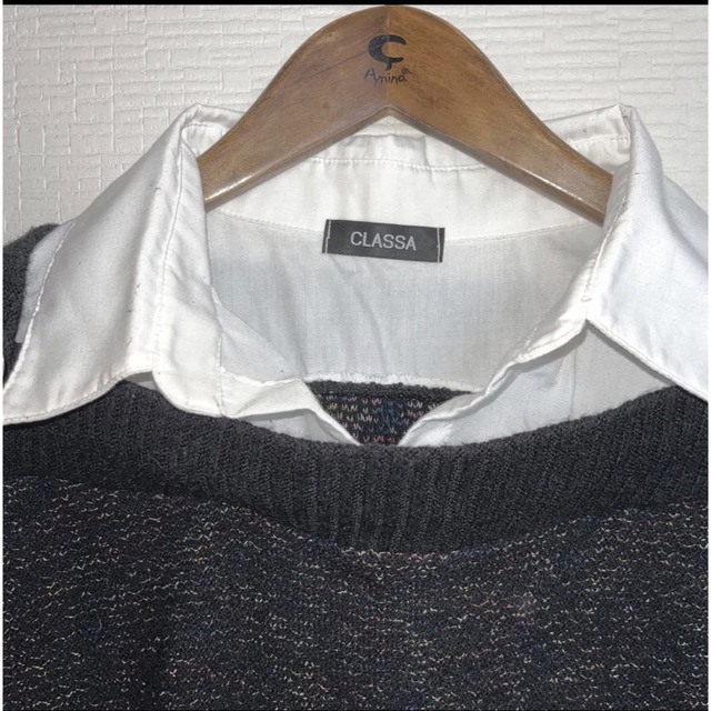 長袖カットソー　重ね着風　襟付きニットセーター　L  長袖カットソー レディースのトップス(ニット/セーター)の商品写真