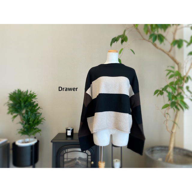 Drawer(ドゥロワー)の【3/4 削除】Drawer KGW ストライプオーバーサイズニット　美品 レディースのトップス(ニット/セーター)の商品写真