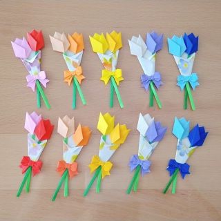 折り紙　ハンドメイド　チューリップ　花束(各種パーツ)