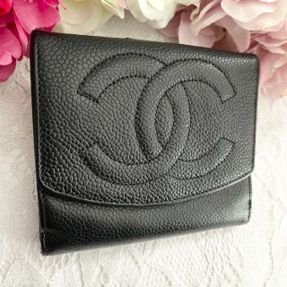 シャネル(CHANEL)のW167 シャネル キャビアスキン ココマーク Wホック 折り財布(財布)