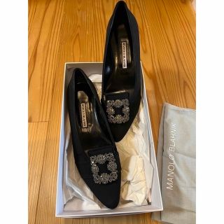 マノロブラニク(MANOLO BLAHNIK)のマノロブラニク ブラック 24.5 38.5 フラット ハンギシ(バレエシューズ)