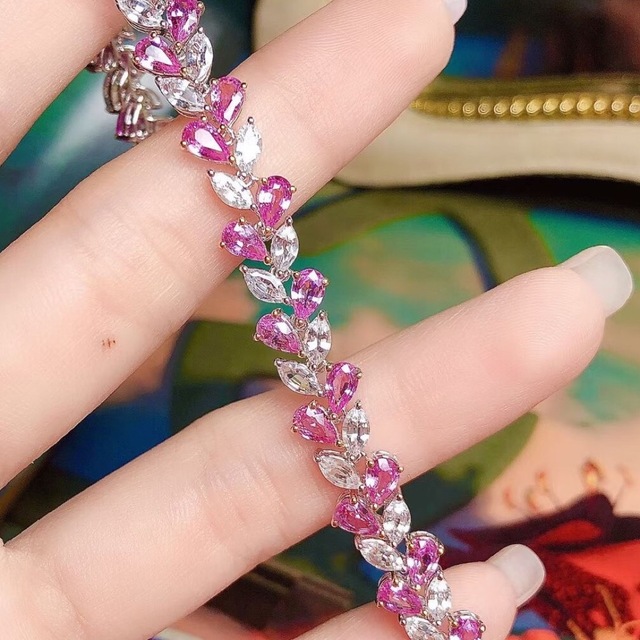 送料込み価格天然 パパラチアサファイア ダイヤ ブレスレット11.88ct 送料込み価格天然 パパラチアサファイア ダイヤ ブレスレット11.88ct