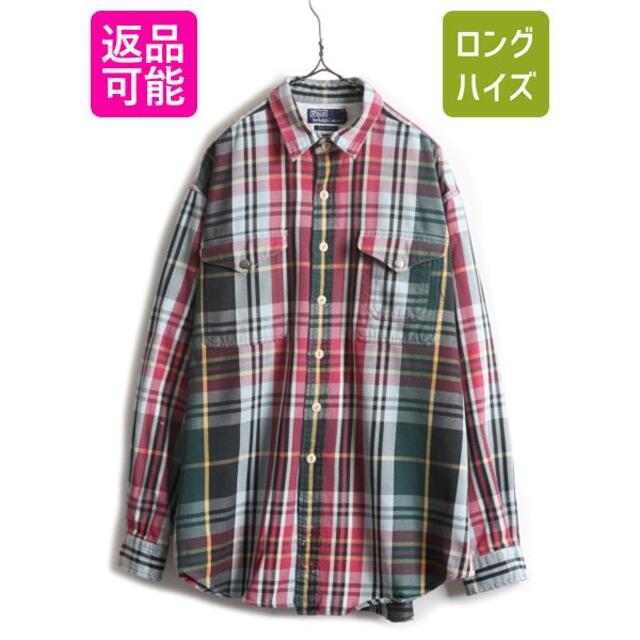 90s ポロ ラルフローレン チェック ヘビー フランネル シャツ XL ネルトップス