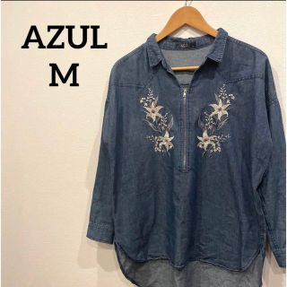 アズールバイマウジー(AZUL by moussy)のアズール AZUL デニム 風 シャツ 刺繍 花柄(シャツ/ブラウス(長袖/七分))