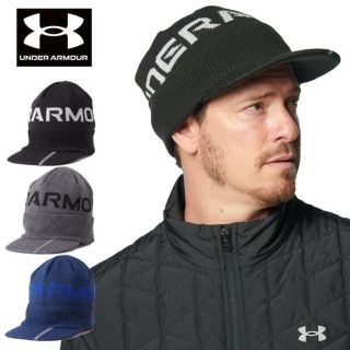 アンダーアーマー(UNDER ARMOUR)のアンダーアーマー ゴルフ UAブリムニット ビーニー　ブラック(ニット帽/ビーニー)