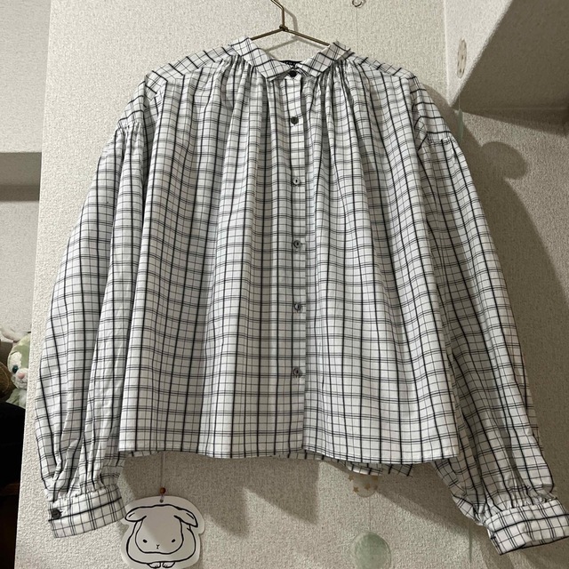 mizuiro ind check gather wide shirt