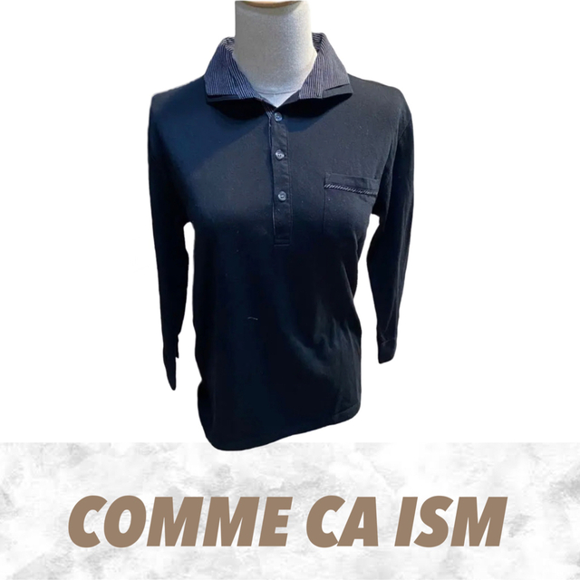 COMME CA ISM(コムサイズム)のCOMME CA ISM コムサイズム ポロシャツ ブラック ストライプ レディースのトップス(ポロシャツ)の商品写真