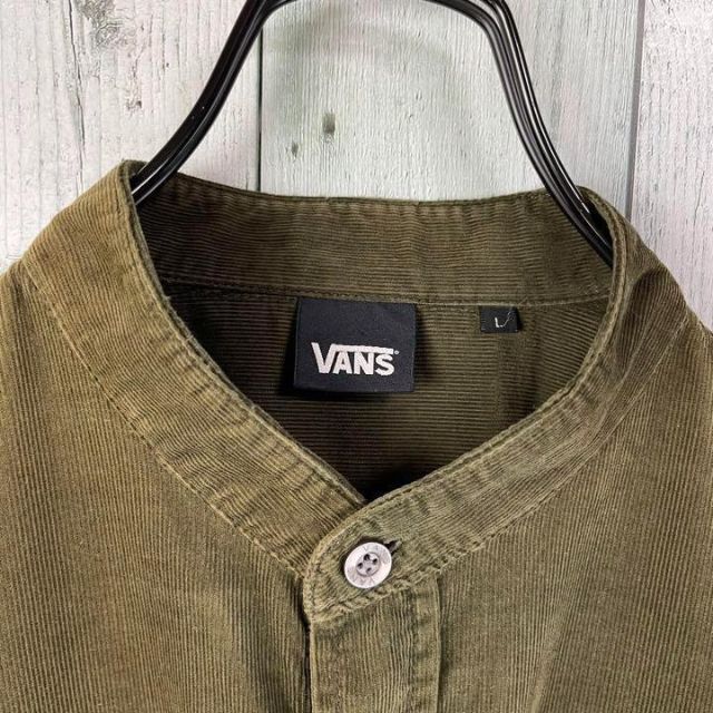 90's VANS バンズ　ロゴ刺繍　ノーカラーエポーレットコーディロイシャツ 4