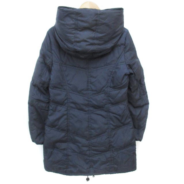 ELLE(エル)のエル ダウンコート ロング丈 スタンドカラー フード付き 38 紺 /FF2 レディースのジャケット/アウター(ダウンコート)の商品写真