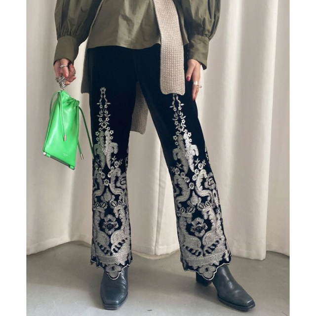 返品交換不可 Ameri FLOWER EMBROIDERY VELOUR PANTS ilam.org