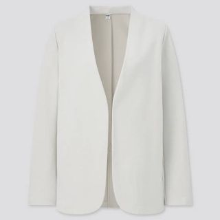 ユニクロ(UNIQLO)のユニクロ　ストレッチダブルフェイスジャケット(長袖)　オフホワイト(ノーカラージャケット)