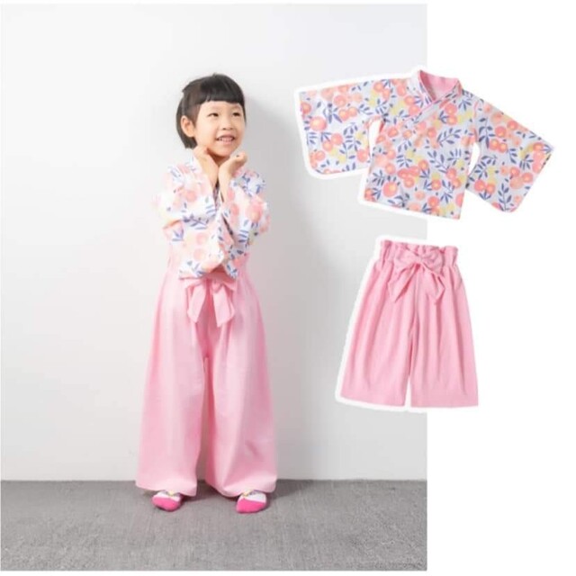 新品 七五三 発表会 着物 袴セパレート 130 薄ピンク 椿 女の子 和服a