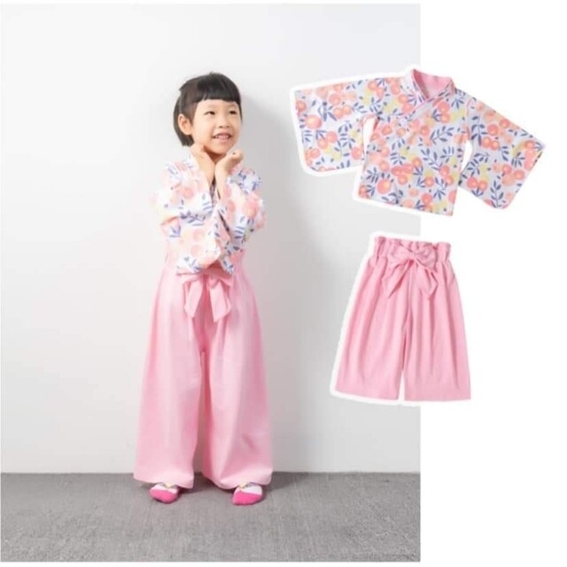 新品 七五三 発表会 着物 袴セパレート 120 薄ピンク 椿 女の子 和服a