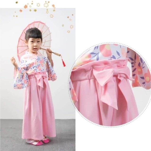 新品 七五三 発表会 着物 袴セパレート 120 薄ピンク 椿 女の子 和服a