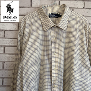 ポロラルフローレン(POLO RALPH LAUREN)の90s POLOラルフローレン 長袖シャツ チェック柄 ホワイト＆ブルー2XL(シャツ)