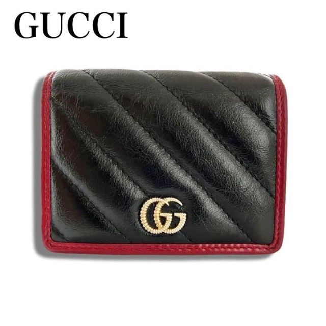 希少✨GUCCI グッチ GGマーモント 二折 コンパクト 財布 ブラック 黒-