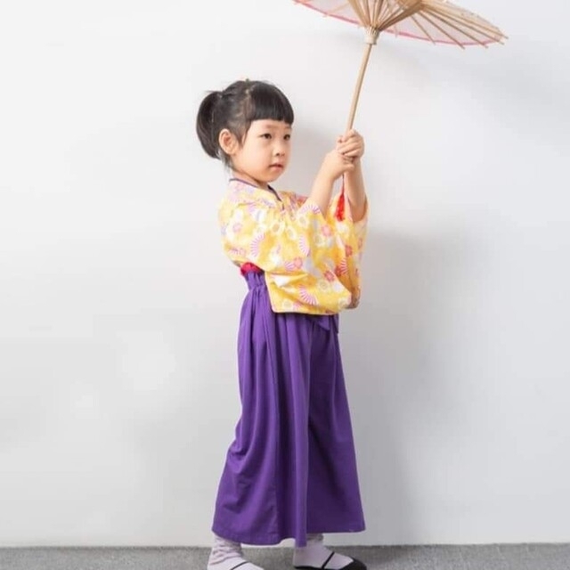 新品 七五三 発表会 着物 袴セパレート 100 紫 黄 花扇 女の子 和服a