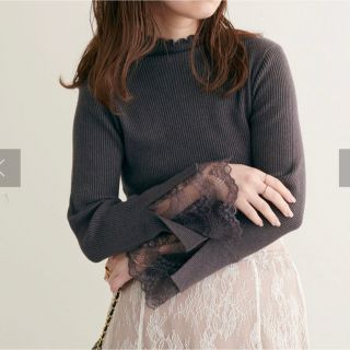 ナチュラルクチュール(natural couture)のnatural culture 袖口レースリブタートル チャコール(カットソー(長袖/七分))