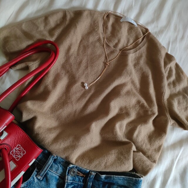 激レア!PRADA 高級カシミヤ100% 半袖ニット ベージュ♡ 【冬バーゲン